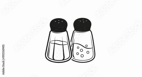 Two clear glass shakers with black tops, one containing granular substance, the other bubbles