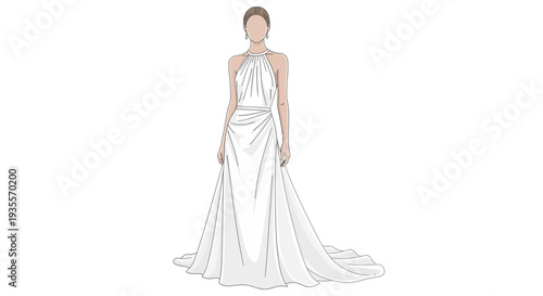Woman Wearing White Wedding Dress Illustration.