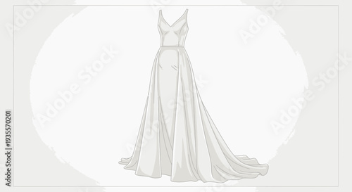 Elegant Wedding Dress Illustration with Train.