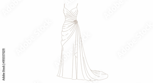 Elegant Wedding Dress Sketch Illustration Design.