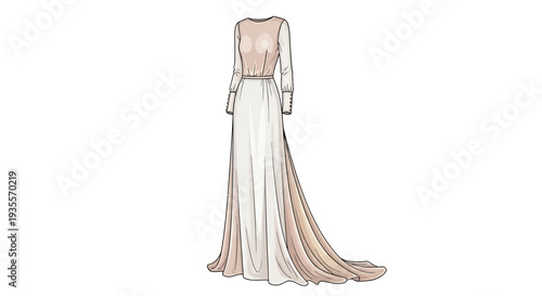 Elegant Long Sleeve Wedding Dress Illustration.
