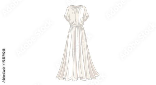 White Striped Flowing Long Dress with Sleeves.