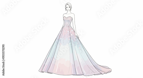 Elegant Wedding Dress Fashion Illustration.