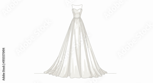 Elegant White Wedding Dress Illustration.