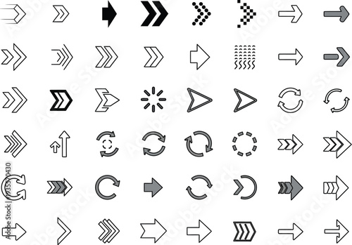 Assortment of Arrow Icons and Navigation Symbols for Digital Interfaces and Design
