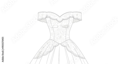 Elegant Off Shoulder Ball Gown Illustration.
