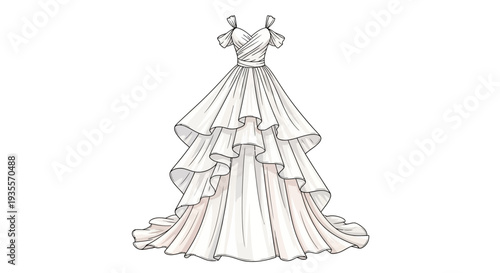 Elegant White Wedding Dress Illustration.