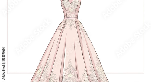 Pink Ball Gown Wedding Dress Illustration.