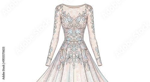 Elegant Long Sleeve Wedding Dress Illustration.