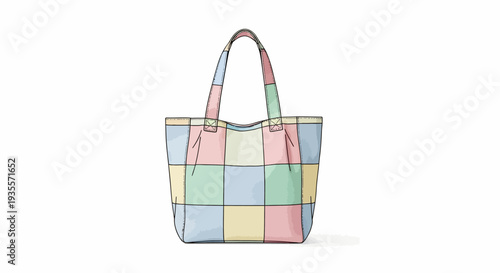 Pastel Plaid Tote Bag with Handles.