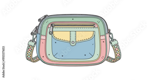 Colorful Handbag with Chain Strap and Pockets.