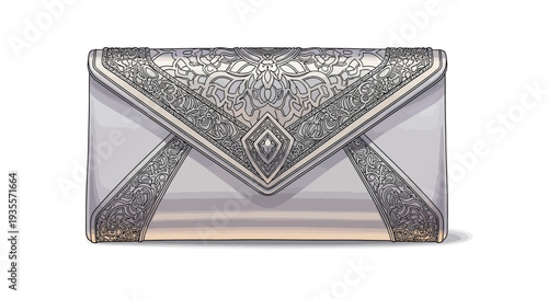 Luxury Silver Clutch Bag with Ornate Details.
