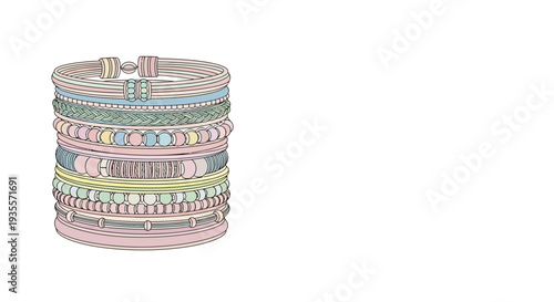Stack of colorful bangles with gemstones.