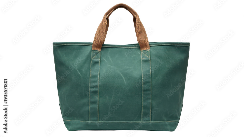 Naklejka premium Isolated tote bag with handles, green fabric, casual style, comfortable and spacious bag