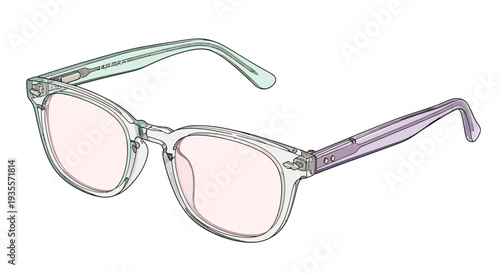 Transparent Eyeglasses with Round Pink Lenses.