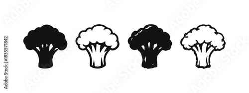 Broccoli Vector Icon Set. Fresh Vegetable Symbols in Silhouette and Outline Styles.