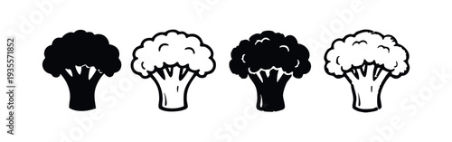 Broccoli Vector Icon Set. Fresh Vegetable Symbols in Silhouette and Outline Styles.