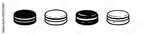 Macaron Cookie Icons. Sweet French dessert macarons in solid and outline vector styles.