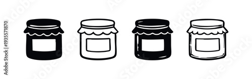 Jam Jar Icons Set. Collection of sweet jam preserves in different design styles. Vector illustration.