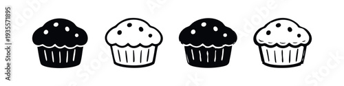 Cupcake Icons Set. Collection of sweet cupcakes in different design styles. Vector illustration.