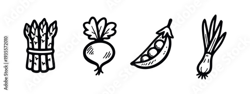 Hand Drawn Doodle Fresh Vegetables Icon Set