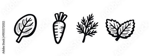 Hand Drawn Doodle Fresh Vegetables and Herbs Icon Set