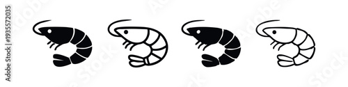 Detailed Shrimp and Prawn Silhouette Outline Icon Set