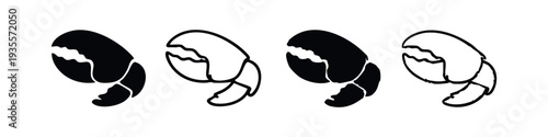 Crab Claw Silhouette and Outline Icon Set