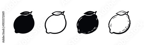 Hand Drawn Style Whole Lemon Fruit Icon Set