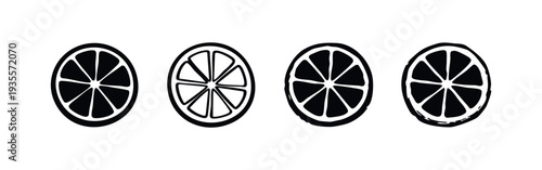 Hand Drawn Style Lemon Slice Citrus Fruit Icon Set