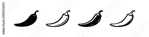 Modern Chili Pepper Icons - Solid and Outline Vector Illustrations for Spicy Food, Cooking, and Restaurant Designs