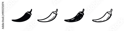 Chili Pepper Icon Set - Solid and Outline Vector Illustrations of Hot Peppers for Food, Cooking, and Spice Designs