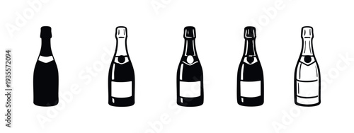 Assorted Champagne Bottle Icons - Solid and Outline Vector Illustrations for Festive Celebrations and Events