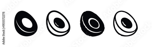 Avocado vector icon set. Healthy fruit half with pit silhouette and outline symbols.