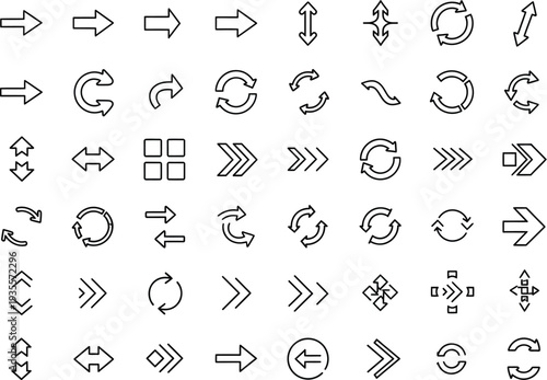 Set of various black outline arrow icons for direction, navigation, and interface design elements.