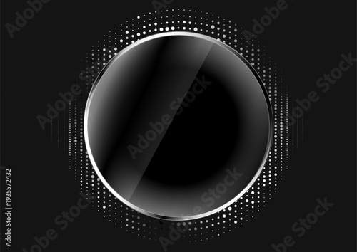 Metallic shiny circle frame with dots halftone abstract modern background. Vector design