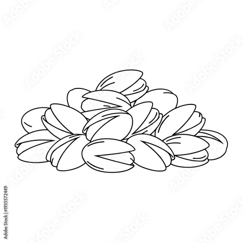 Line Art Illustration of a Heap of Pistachio Nuts in Shells