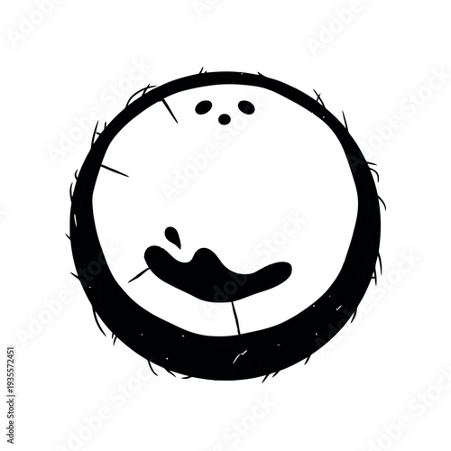 Stylized Black and White Silhouette of a Half Coconut