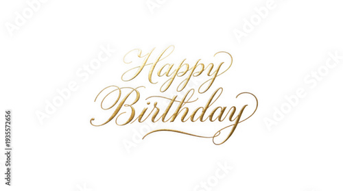 Golden happy birthday text on isolated on transparent background