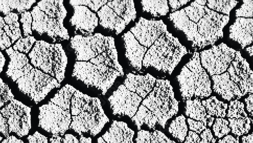 Abstract distressed overlay texture grunge background vector graphic design element with cracked earth pattern, halftones, and transparent background