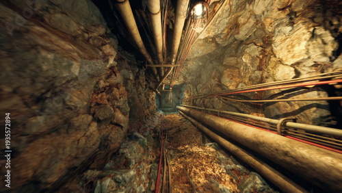Foto vertical maintenance shaft plunging into darkness, topdown perspective revealing