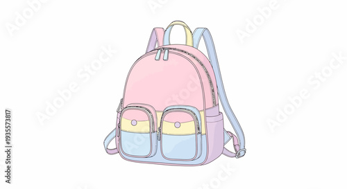 Pink Cartoon Backpack with Pockets and Straps.