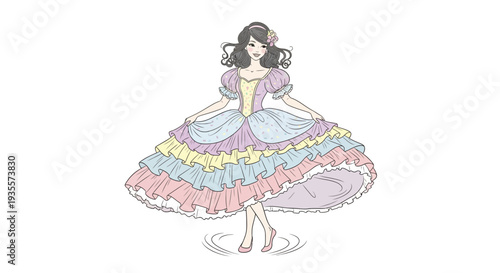 Young Ballerina Dancing in Colorful Tutu.