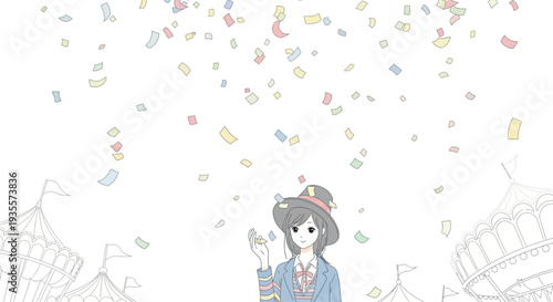 Cartoon Girl Celebrating with Confetti.