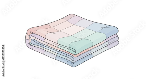 Stack of Folded Quilted Blankets or Comforters.
