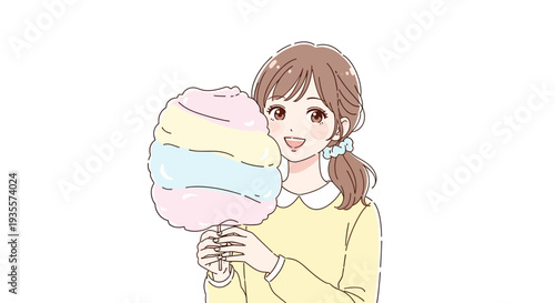 Young Girl Holding Colorful Cotton Candy.