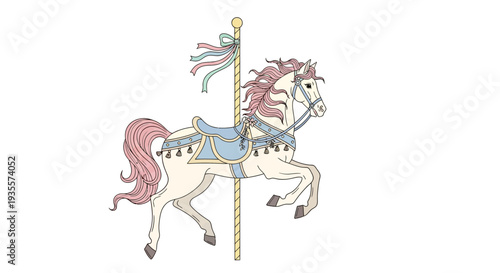 Vintage Carousel Horse with Pink Mane.