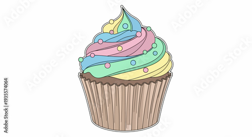 Colorful Cupcake with Swirled Frosting and Sprinkles.
