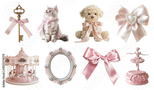 PNG Vintage pink whimsical decor collection on transparent background