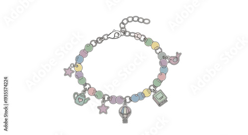 Silver Charm Bracelet with Colorful Charms.